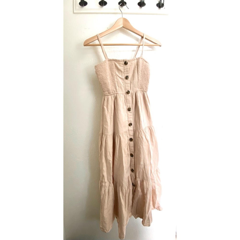 AE Tiered Midi Smocked Dusty Pink Dress
